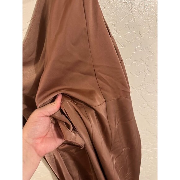 Showpo Bronze Silky One Shoulder Draped Mini Dress - Picture 12 of 12